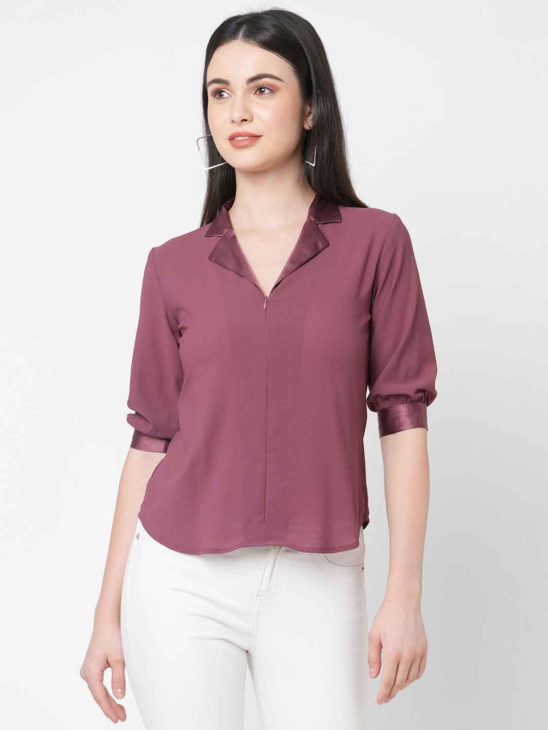 Shirt style top with satin collar - Mish India