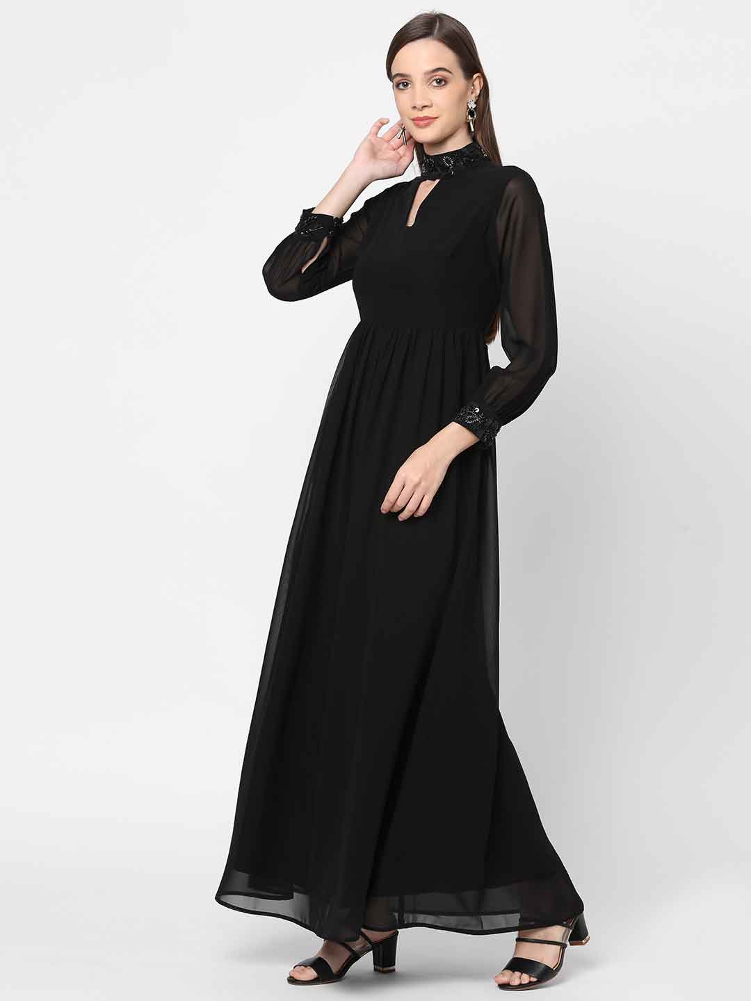 Embellished collar and cuff style maxi dress - Mish India