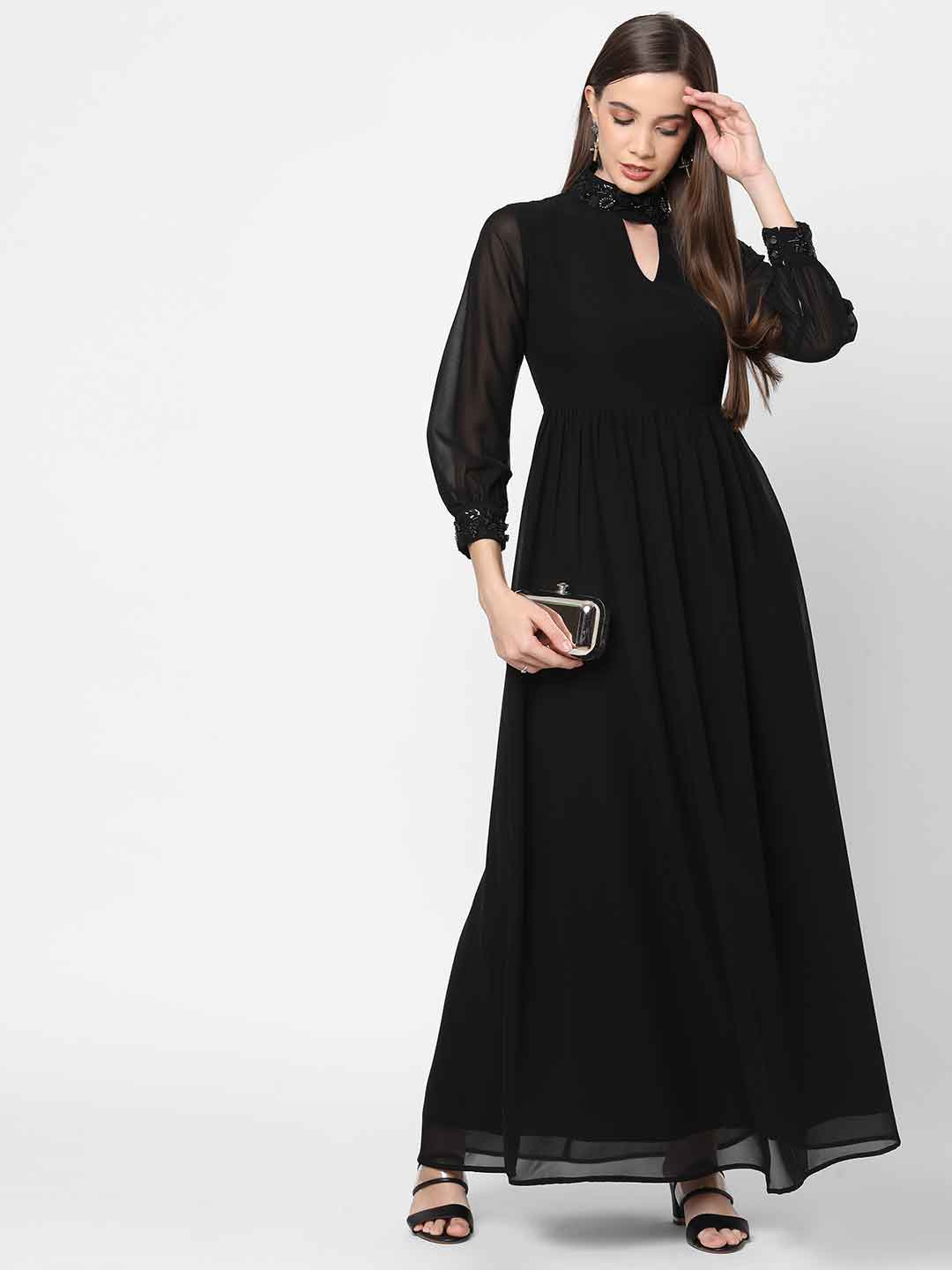 Embellished collar and cuff style maxi dress - Mish India